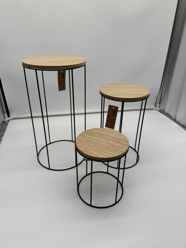 Luxe Set van 3 Bijzettafels – Metaal & Hout 