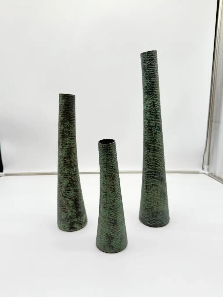 Dekocandle Set van 3 Metalen Vazen – Organic Shape Green Platina