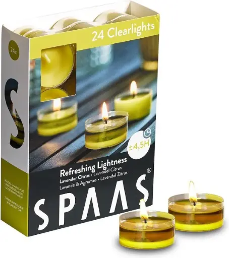 SPAAS 24 Clearlights Geur, theelichten in transparante cup Refreshing lightness - lavendel & citrus