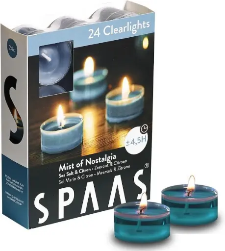 "SPAAS 24 Clearlights Geur, theelichten in transparante cup Mist of nostalgia - zeezout & citroen"