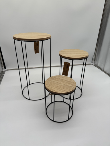 Luxe Set van 3 Bijzettafels – Metaal & Hout 
