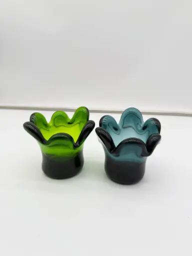 Dekocandle Handgemaakte T-Light Houder – Blauw/Groen Glas